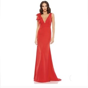 Mac Duggal Sleeveless V-Neck Bow Detail Mermaid Gown Red 49454 Size 2 NWT